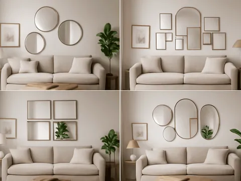 Idées originales pour disposer des miroirs décoratifs au-dessus du canapé